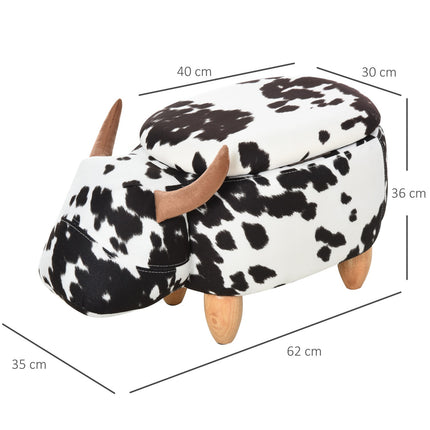 Animal stool with storage, stuffed pig design, black/white