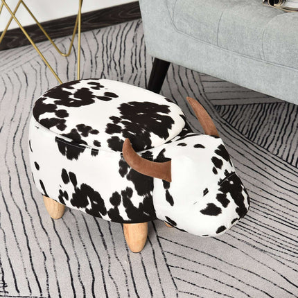 Animal stool with storage, stuffed pig design, black/white