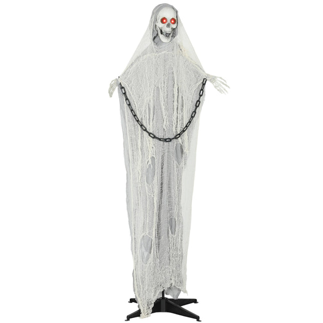 Animated Grim Reaper Halloween Decor, 183cm, Light-Up Eyes