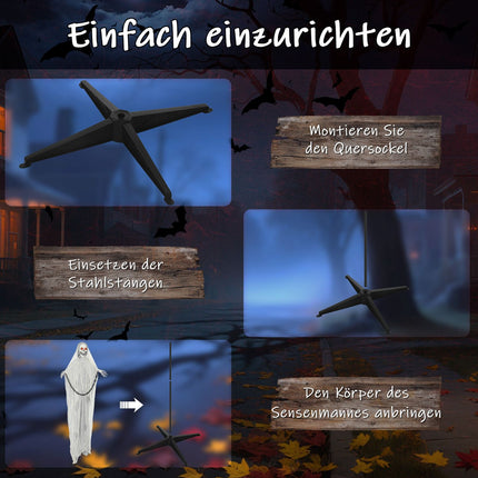 Animated Grim Reaper Halloween Decor, 183cm, Light-Up Eyes
