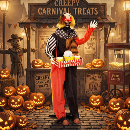 Animated Halloween Clown with Popcorn Box and LED Eyes