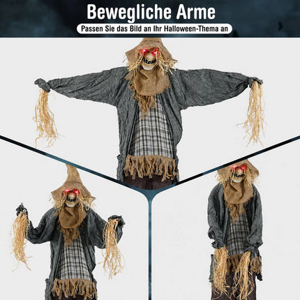 Animated Halloween Scarecrow 7 ft with Glowing Red Eyes, Moving Hat
