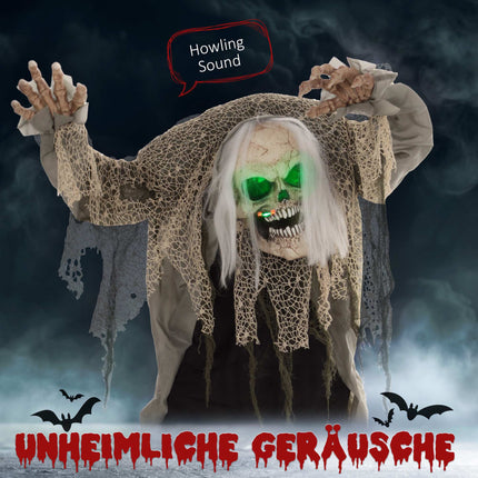 Animated Halloween Skeleton Ghost with Red Eyes, 160 cm
