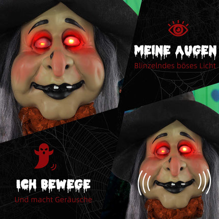 Animated Halloween Witch Decoration with Red Eyes, 183 cm