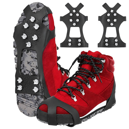 Anti-Slip Shoe Grips Size L 40-44 with 10 Teeth, TPE Ice Spikes, Black/Silver