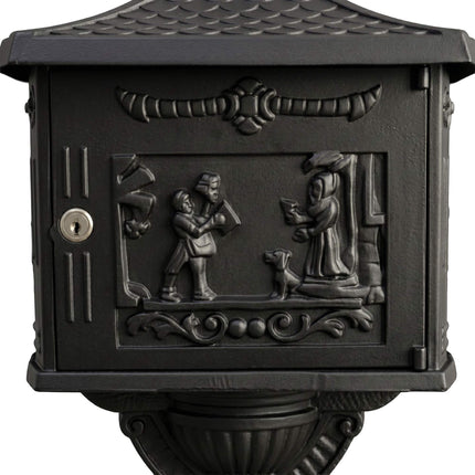 Antique Black Aluminium Freestanding Column Letterbox