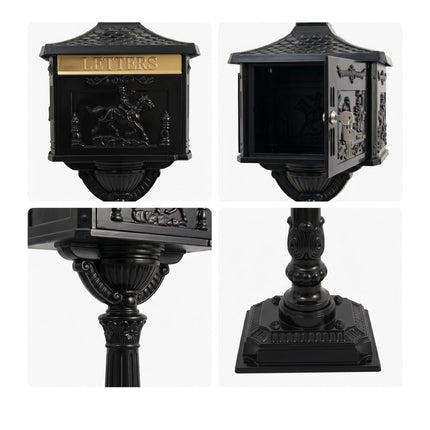 Antique Black Aluminium Freestanding Column Letterbox
