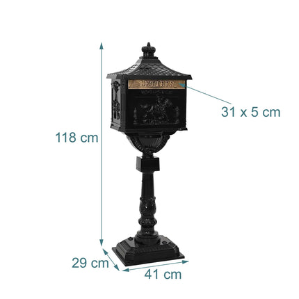 Antique Black Aluminium Freestanding Column Letterbox