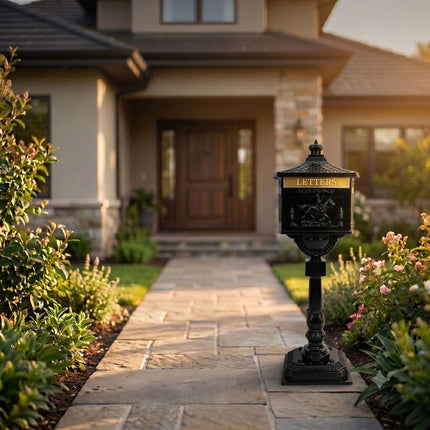 Antique Black Aluminium Freestanding Column Letterbox