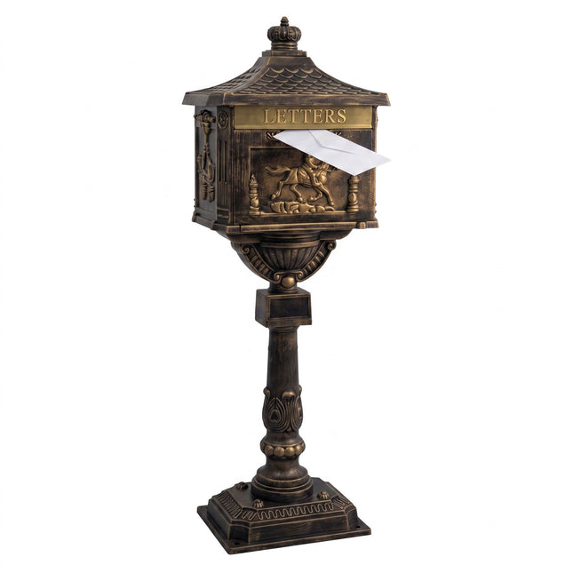 Antique Bronze Freestanding Column Letterbox, Rustproof Aluminum