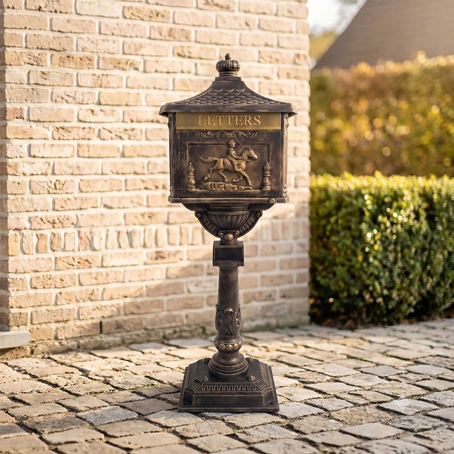 Antique Bronze Freestanding Column Letterbox, Rustproof Aluminum