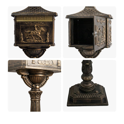 Antique Bronze Freestanding Column Letterbox, Rustproof Aluminum