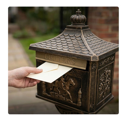 Antique Bronze Freestanding Column Letterbox, Rustproof Aluminum