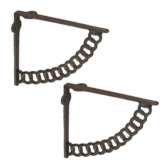 Antique Cast Iron Shelf Brackets, Chain Design, Set of 2