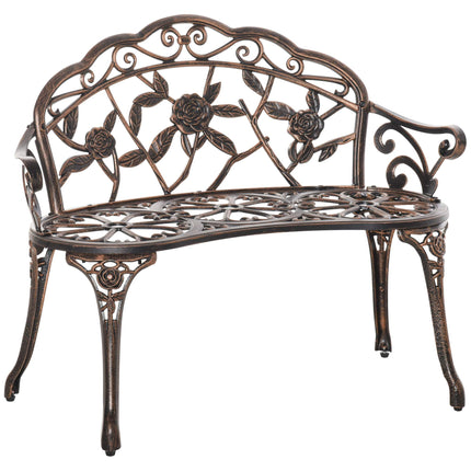 Antique Design Metal Garden Bench, Bronze, 2-Seater