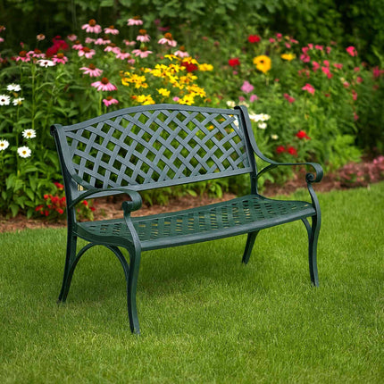 Antique Metal Garden Bench, Black & Green