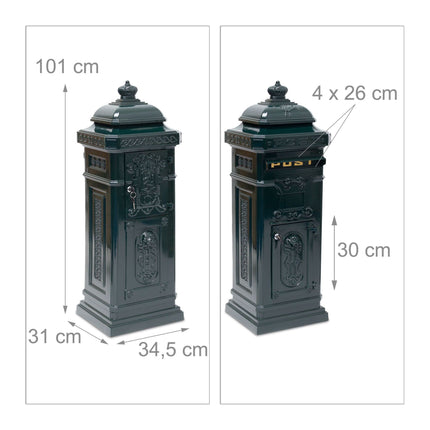 Antique Style Freestanding Mailbox, Cast Aluminium