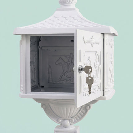 Antique White Freestanding Column Letterbox, Rustproof Aluminium