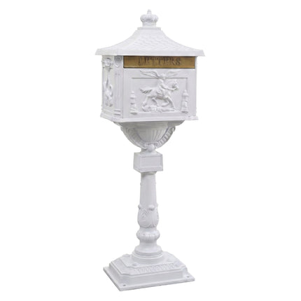 Antique White Freestanding Column Letterbox, Rustproof Aluminium