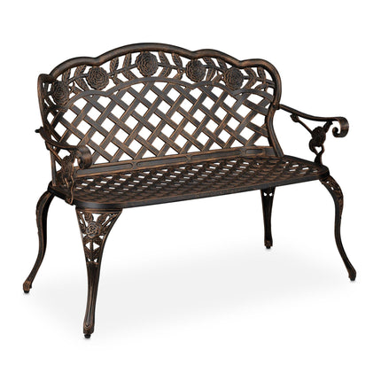 Antique style garden bench with roses