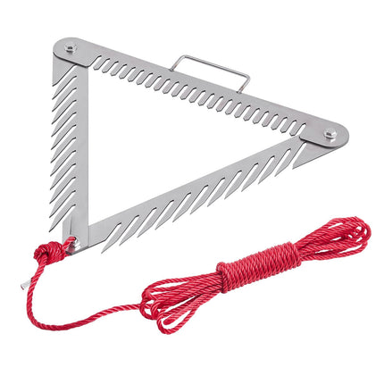 Aquatic Weed Rake, 24-Inch 3-Sided, Stainless Steel, 30 Ft Rope
