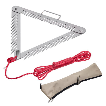 Aquatic Weed Rake, 24-Inch 3-Sided, Stainless Steel, 30 Ft Rope