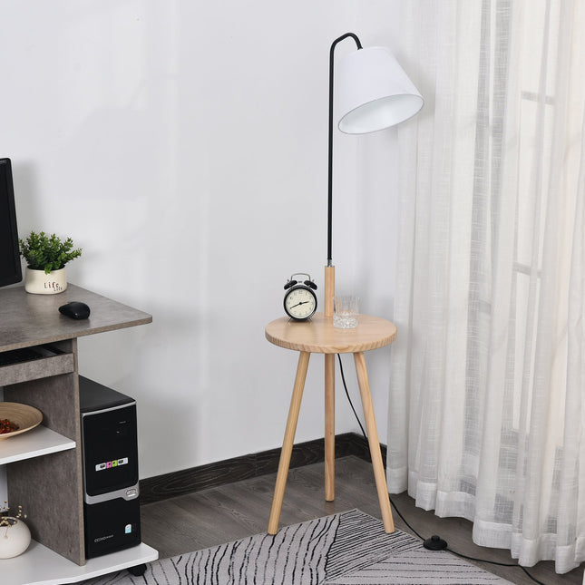 Scandinavian floor lamp with wooden table - White, 42x144Cm