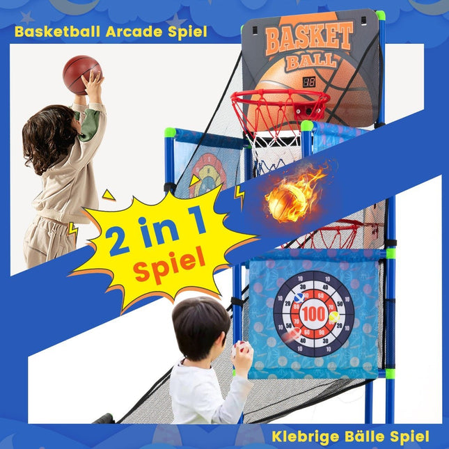 Arcade Basketball Game Set with Scoreboard & Sound Effects including 2 Basketballs & Pump Blue