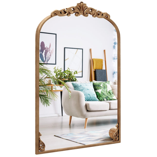 Arched Baroque Wall Mirror, Gold Metal Frame, 95x66 cm