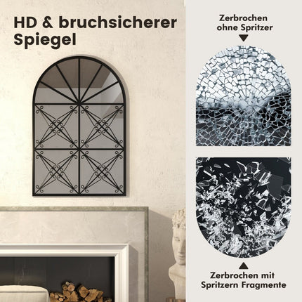 Arched Window-Style Wall Mirror with Metal Frame, 58x87 cm