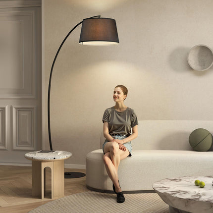 Modern metal arc floor lamp with black linen shade