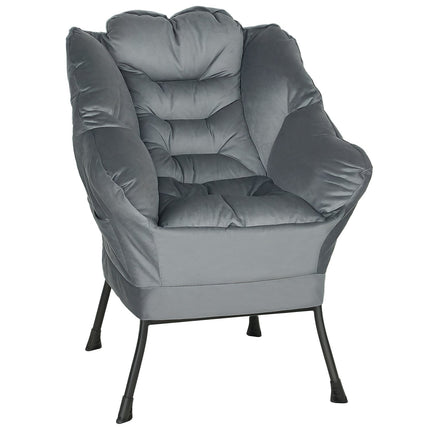 Gray Velvet Lounge Chair with side pocket and steel legs