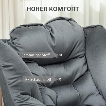 Gray Velvet Lounge Chair with side pocket and steel legs