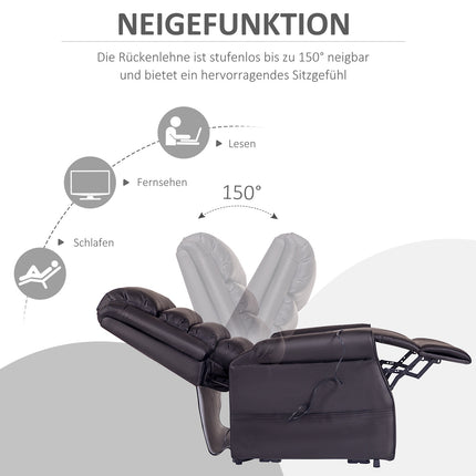 Massage armchair with heat, synthetic leather, brown