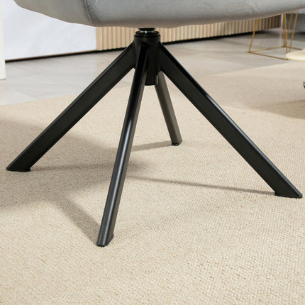 Gray swivel armchair, velvet fabric, metal legs, living room