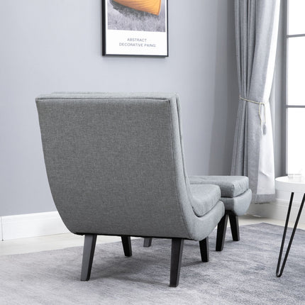 Gray chaise longue in linen with footstool - rubberwood legs
