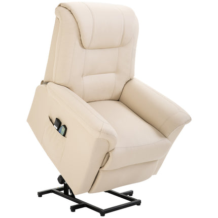 Electric recliner with heating, adjustable and cream colored artificial leather