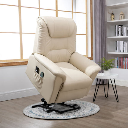 Electric recliner with heating, adjustable and cream colored artificial leather