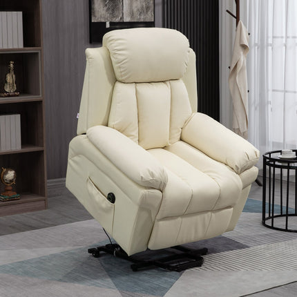 Electric recliner with standing aid, cream-colored artificial leather