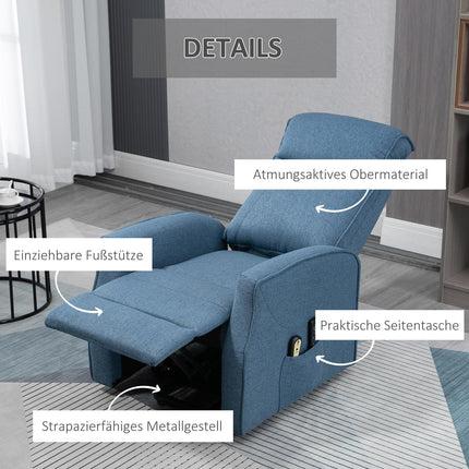 Lounger with standing aid, massage and footrest