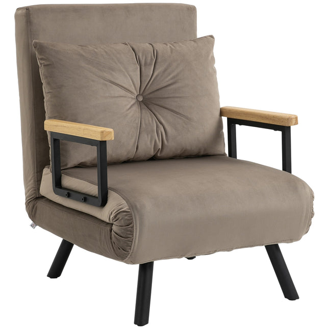 Convertible armchair bed, velvet look, adjustable backrest