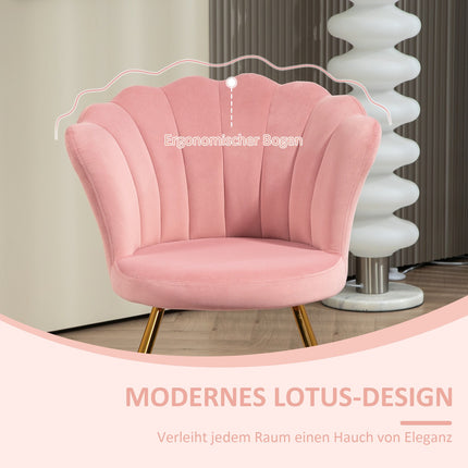 Pink Velvet Lounge Chair – Armrest, metal legs, upholstered