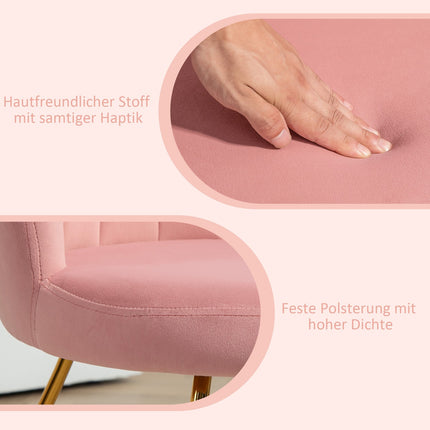 Pink Velvet Lounge Chair – Armrest, metal legs, upholstered