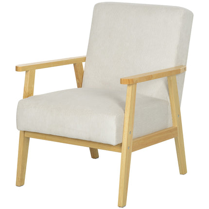 Cream white armchair with armrests & wooden legs