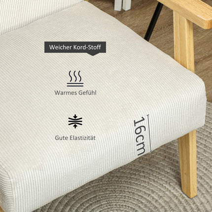 Cream white armchair with armrests & wooden legs