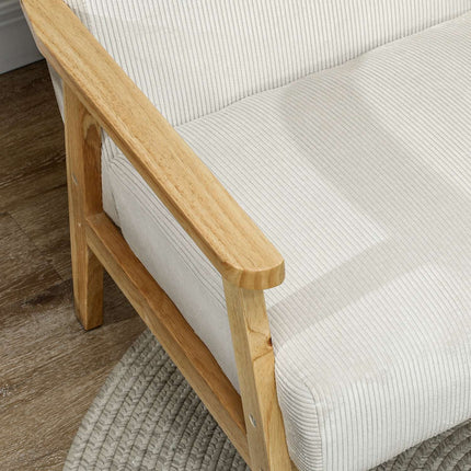 Cream white armchair with armrests & wooden legs