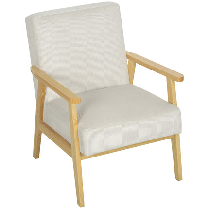 Cream white armchair with armrests & wooden legs