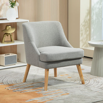 Light gray relaxation armchair in linen style with armrests