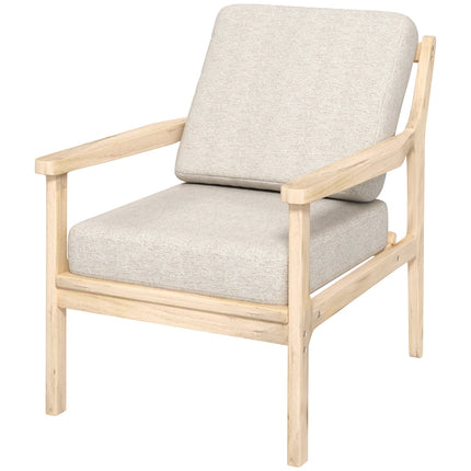 Beige armchair in linen look with wooden legs and removable cushions