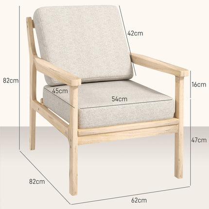 Beige armchair in linen look with wooden legs and removable cushions
